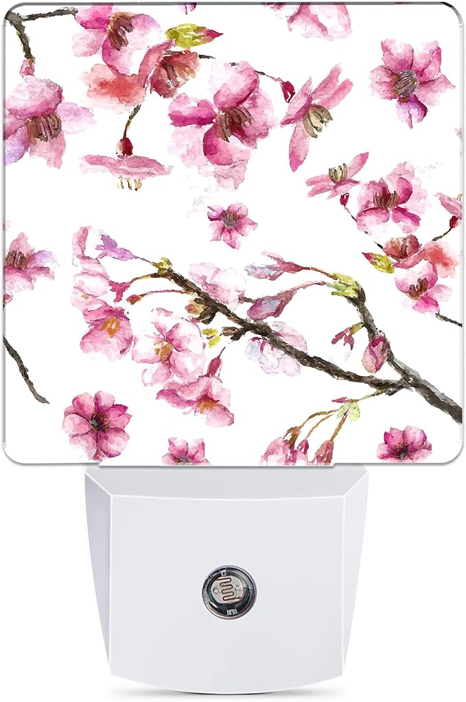 Cherry Blossom Night Light, Japanese Sakura Night Lights Plug into Wall Decor for Bedroom, Bathroom, Hallway, Kitchen, Dusk to Dawn Sensor Nightlights for Boys Girls Women Men Room Gifts