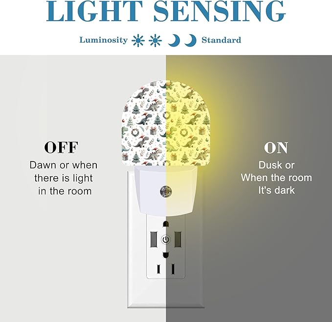 Night Light for Kids Girls Boys, Christmas Festive Cute Dinosaur LED Night Light Plug into Wall with Dusk to Dawn Sensor for Room Decor, Hallway, Kitchen, Bathroom, Nursery, Stairs