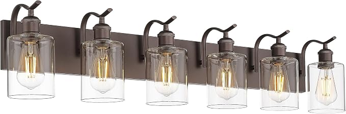 6-Light 41 Inch Bathroom Vanity Light,Clear Glass,Oil Rubbed Bronze | Over Mirror Wall Light,E26 sockets,for bathroom mirror,powder room,dressing area