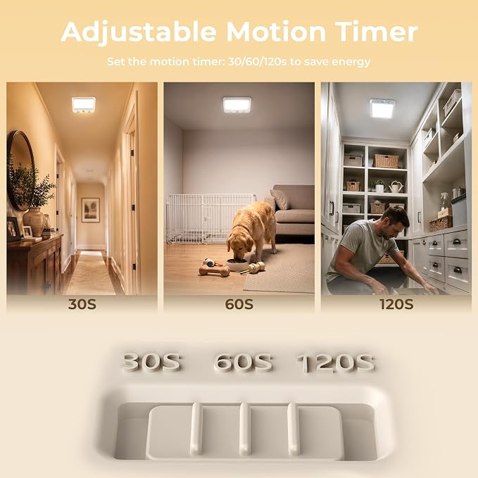 TANBABY Rechargeable Motion Sensor Ceiling Light, Wireless Remote, 2-Pack | Wireless LED Shower Light, 8000mAh Battery Long Lasting Closet Light, 3 Color Dimmable, Timer, No Wiring for Hallway Pantry