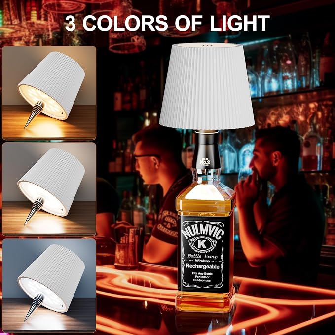 2 Pack Wine Bottle Lamps, 2026 New 3 Color Rechargeable Wireless Bottle Lamps, Bottle Light for Liquor Bottles with Touch Dimming for Parties, Restaurants & Home Decor（White）