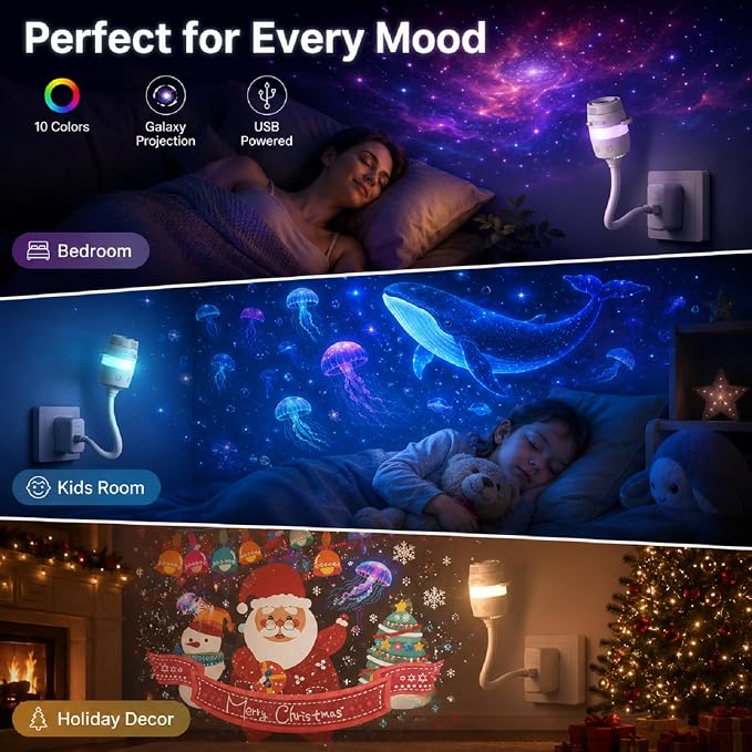 Galaxy Star Projector Night Light, 2-in-1 Multicolor LED Starry Lamp with 13 Films, 360° Rotatable Adjustable Brightness USB Portable Light for Kids Adults Bedroom Ceiling Car Decor Birthday Gift