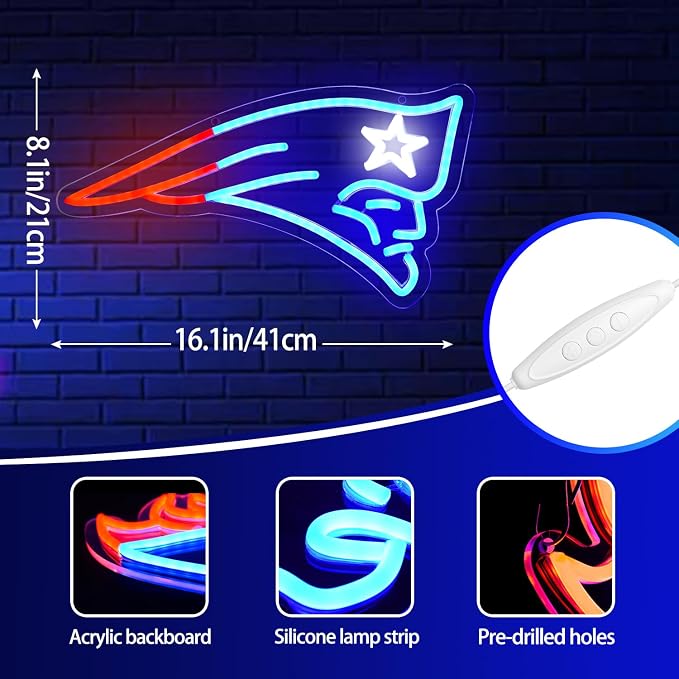 Football Neon Sign for Wall Decor Football Neon Light for Man Cave | Dimmable Rugby Team Logo Led Sign for Bedroom Party Club Bar Dorm Garage Decor Birthday Gifts for Men Size 16.1*8.0 In