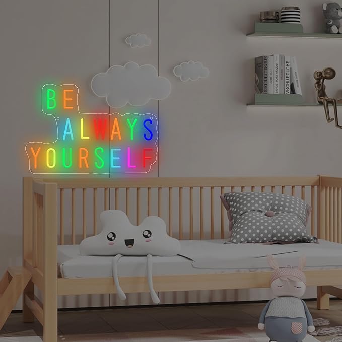 Be Always Yourself LED Neon Sign, Inspirational Wall Decor with Acrylic Backing, USB Powered Neon Light for Bedroom, Living Room, Office, Bar Decor Holiday Birthday Gift