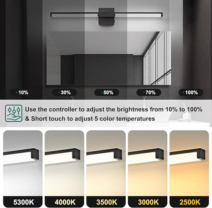 Modern Bathroom Light Fixtures Over Mirror, 32 Inch Matte Black Vanity Light Bar for Bathroom, 16W 5CCT Diammable Wall Light