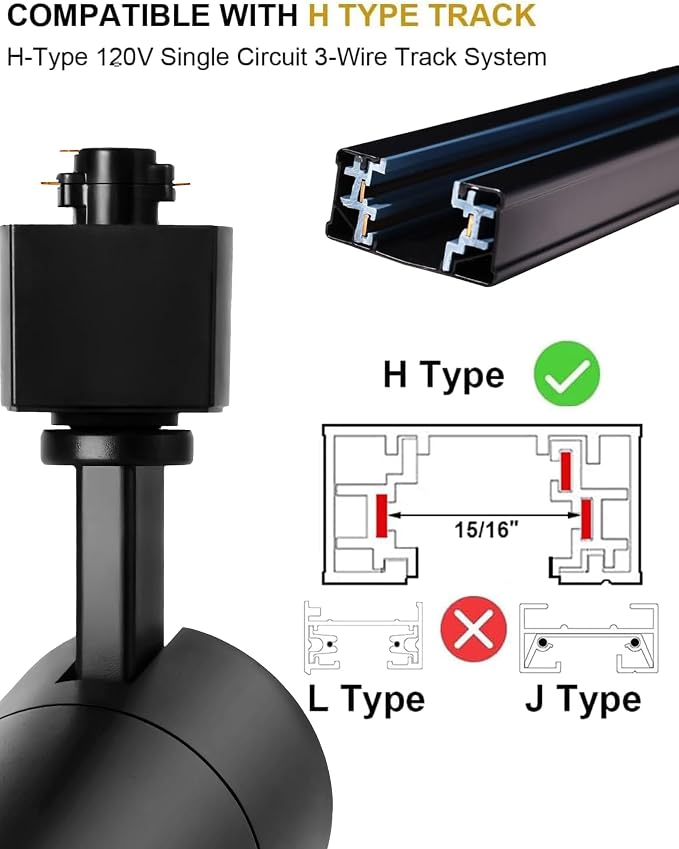 Black 20W Track Lighting Heads,2700K-6500K Stepless Dimming H Type LED Track Light Heads Dimmable Rail Ceiling Spotlight Fixtures Accent,CRI90+ 24° 1800LM,6 Pack (Black, 20W(6 Pack))