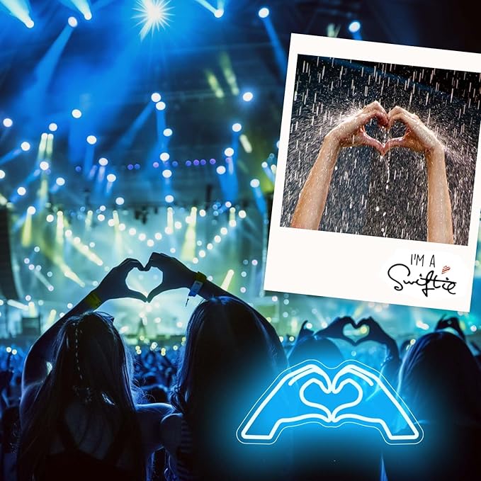 Heart Hands Neon Sign, Blue Room Decor, 15.75 inches Dimmable USB Powered Led Wall Art Decor, Music Merch Gifts for Girls Boys, Fans, Music Lover, Party, Christmas, Birthday(Blue）