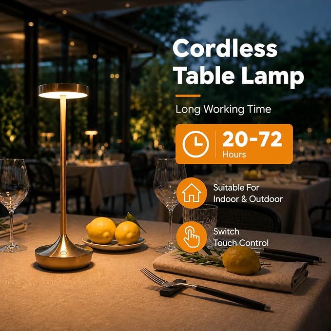 2 Pack Cordless Table Lamps, Rechargeable 6000mAh, 72H Runtime, Waterproof | Stepless Touch Dimming with 3 Color Modes & Memory Function for the Perfect Ambiance at Home, Restaurants & Patios (Bronze)