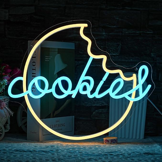 Cookies Neon Sign for Wall Decor Biscuit Neon Light Dessert LED Neon Sign Dim Sum Neon Light Up Sign for Bedroom Cafe Bar Home Kitchen Cake Shop Bakery Decoration(15.9"*12.9")