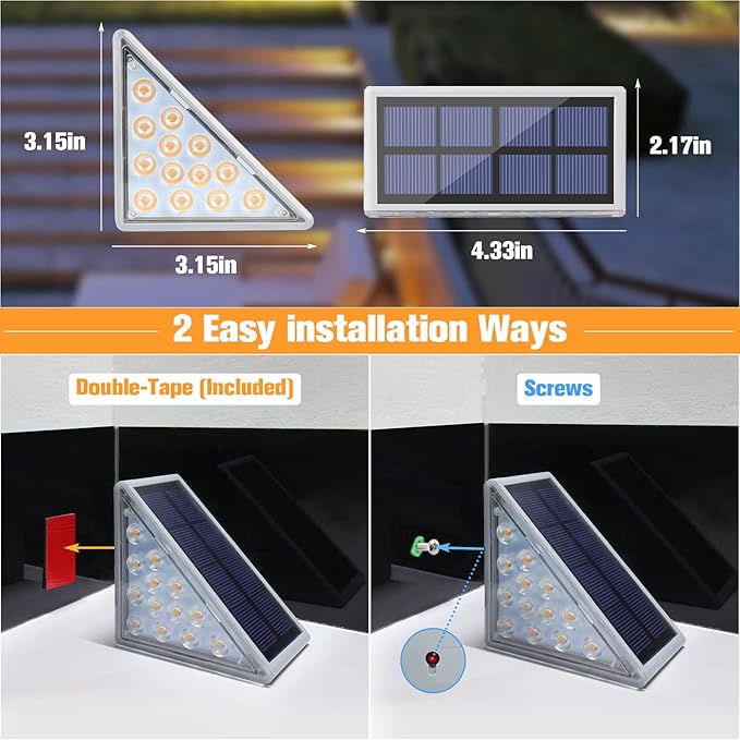 VOLISUN Solar Stair Lights 12 Pack, Solar Step Lights Waterproof IP67, Outdoor Step Light with 13 LEDs, Outdoor Lighting Decor for Yard Stair, Patio, Front Door, Front Porch and Deck(Cool White)