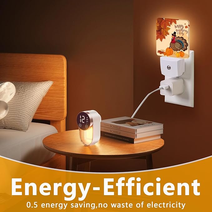 Thanksgiving Turkey Night Light, Plug-into Autumn Maple Leaves Nightlight White LED Lamp, Energy Efficient Decor Desk Lamp for Bedroom Hallway Stairs Bathroom