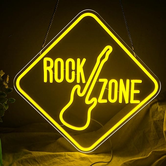 Guitar Rock Zone Neon Sign for Wall Decor Dimmable LED Music Neon Light USB Guitar Light Up Sign for Live Music Room, Band Studio, Concert Halls, Bars, Bedroom, Game Room, Man Cave, Party