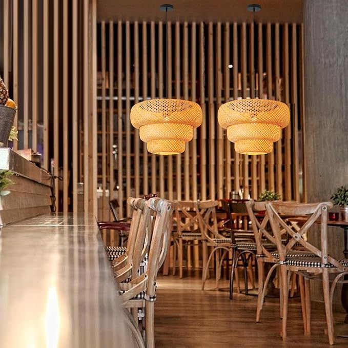 18.5" Bamboo Pendant Light,Rattan Chadelier | Hand-Woven Bamboo Rattan Chandelier Shade for Dining Living Bedroom Kitchen Farmhouse 1-Pack