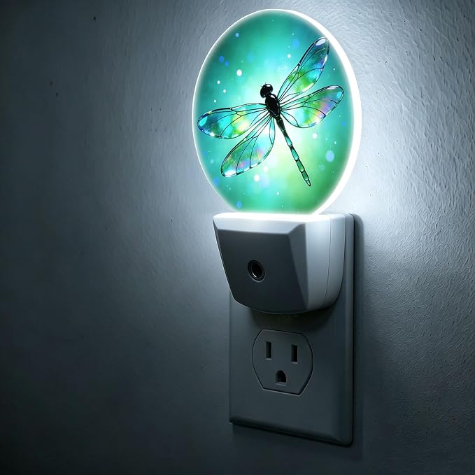 LED Night Light Fantasy Green Dragonfly Night Lights Plug into Wall | Plug-in Night Light with Dusk to Dawn Sensor, Energy Saving Nightlight for Hallway Kitchen Living Room