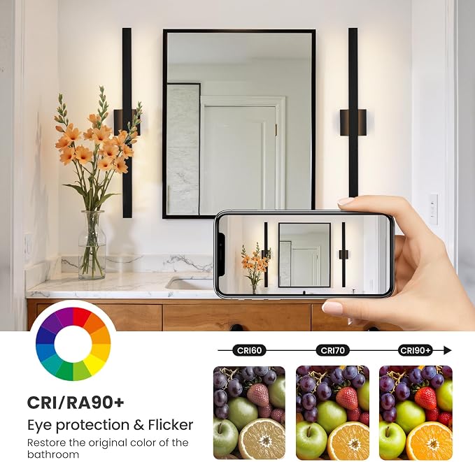Modern Bathroom Vanity Light Black Bathroom Light Fixture Over Mirror 32 Inch 26W Dimmable 5CCT LED Vanity Light Bar for Bathroom Mirror Cabinets Bedroom