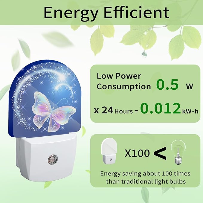 Butterfly Stars Night Light, Glowing Firework Night Light Plug into Wall with Dusk to Dawn Sensor, LED Lamp Energy Saving Lights for Men Women Boys Girls,Lamp for Bedroom Bathroom Hallway