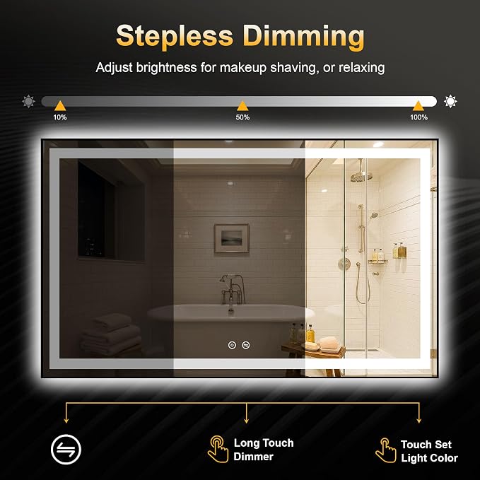 LED Bathroom Mirror with Light, 30x50 Vanity Mirror for Wall with Frame | Anti-Fog, Dimmable 3 Colors, Memory Function, Backlit and Front Lit, Shatter-Proof Glass, Plug-in/Hardwired