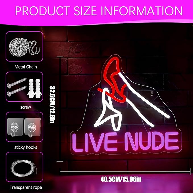 Live Nudes Neon Sign for Wall Decor, Sexy Lady Leg LED Neon Lights for Man Cave, Bar, Club, Bedroom, Game Room, Garage, Bachelorette Party Decor