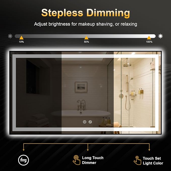 LED Bathroom Mirror with Light, 30x55 Vanity Mirror for Wall with Frame | Anti-Fog, Dimmable 3 Colors, Memory Function, Backlit and Front Lit, Shatter-Proof Glass, Plug-in/Hardwired