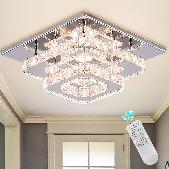 Mini Chandelier LED Crystal Ceiling Light 2 Layers Flush Mount Ceiling Light Modern Chandelier Lighting for Hallway Staircase Kitchen Bathroom (Dimmable)