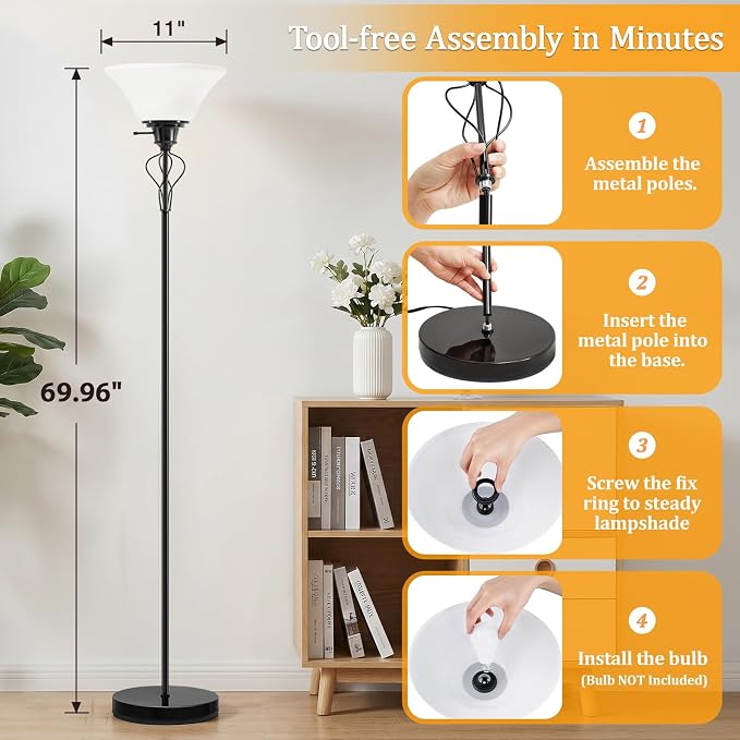 Floor Lamps for Living Room, 70" Tall Torchiere Floor Lamps, Plastic Shade | Bright Standing Lamp, Uplight, Stand Up Lamps Skinny Corner Lamp for Bedroom, Office, Dorm Room Decor, Separate On/Off Switch