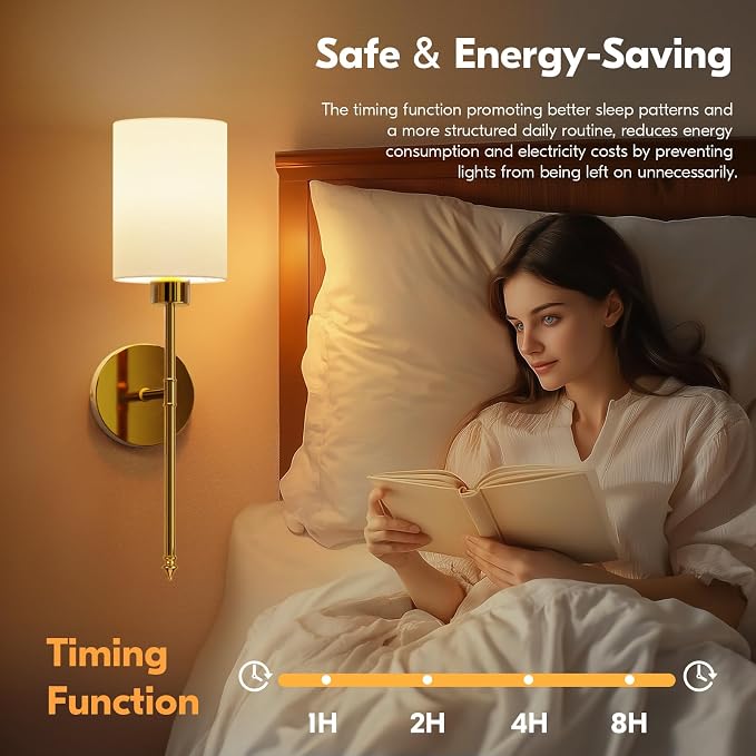 20.67 inch Battery Operated Wall Sconce Set of 2, Gold Rechargeable Wall Lights with 10400mAh Dimmable Bulbs and Remote, 9 Colors Wireless Wall Lamps for Bedroom Living Room Hallway