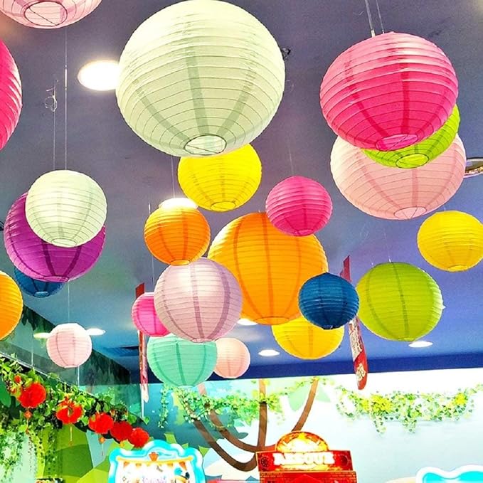 LURICO 16 Pcs Colorful Paper Lanterns (Multicolor,Size of 4”, 6”, 8”, 10”) - Chinese/Japanese Paper Hanging Decorations Ball Lanterns Lamps for Home Decor, Parties, and Weddings