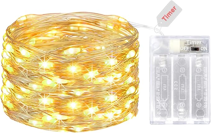 kolpop Fairy Lights Battery Operated with Timer, 16FT 50LED Mini String Light Battery Powered, Warm White Tiny Christmas Lights for Indoor Wedding Decorations