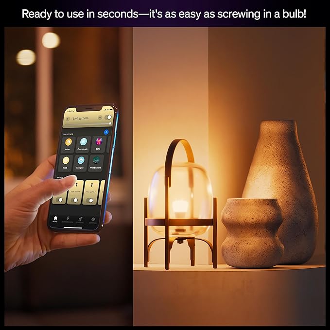 Philips Hue Smart LED A19 Bulb, 1 Pack, White & Color Ambiance, E26 Base, 7.2W, Full Spectrum Light 1000K-20000K, 810 Lumens, Dimmable LED Bulbs, Works with Alexa, Google,& Apple Home