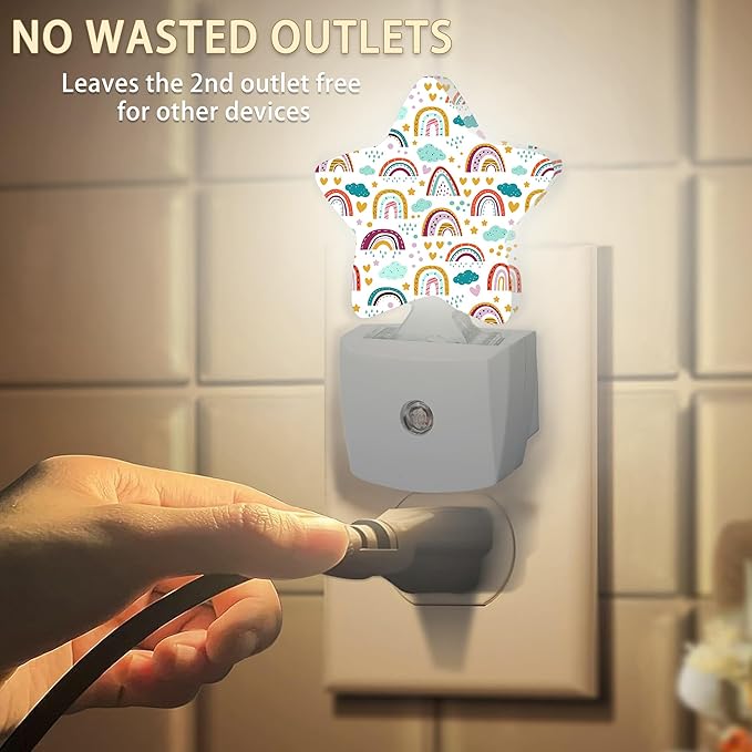 Star Heart Rainbow Night Lights Plug in Wall Lamp Smart Dusk to Dawn Sensor for Home Decorative,Kids Room Bedroom Bathroom Kitchen Hallway Gifts
