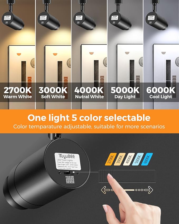 5-Color Zoomable H Track Lighting Heads H Type Track Light Heads Dimmable LED Track Lighting Fixtures Ceiling Spot Light, H Style Track Heads for H Track Lighting Rails Black CRI90 12W 12 Pack