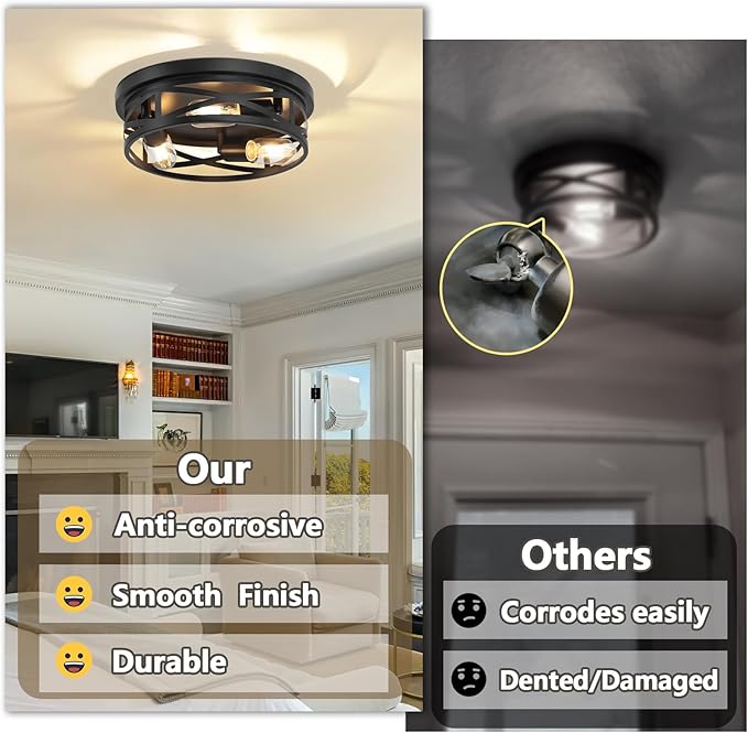 13-Inch Farmhouse Ceiling Light Fixtures 2-Pack, 3-Light Black Flush Mount Ceiling Light, Kitchen Lighting Fixtures Ceiling with Adjustable Head, Ceiling Lights for Hallway Kitchen Entryway, E26 Base