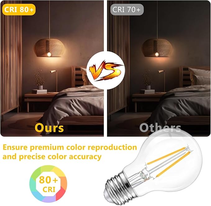 dalattin 12 Pack A19 Vintage LED Edison Bulbs, Dimmable, 60W Equivalent, High Brightness 5000K Daylight, Ultra-Bright, 8W E26 Standard Base, 800 Lumens, CRI80+, Clear Glass Filament Bulb for Home