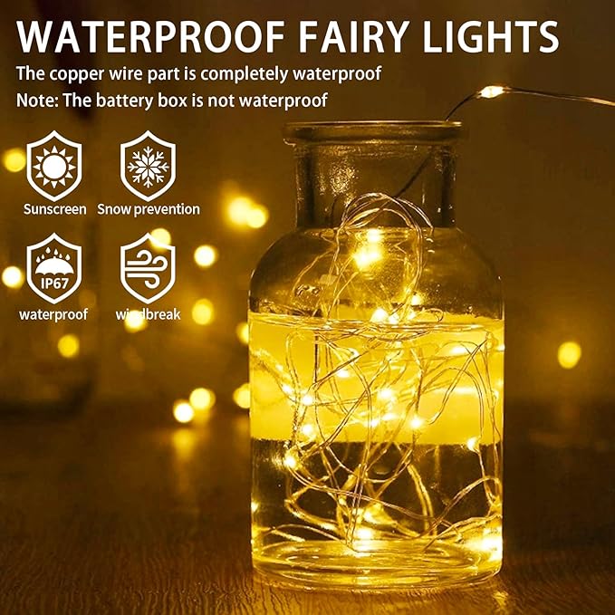 24 Pack Warm White Fairy Lights Battery Operated, 7ft 20 LED Mini String Twinkle Lights for Christmas Halloween Mason Jars Centerpiece Table Decorations (24, Warm White)