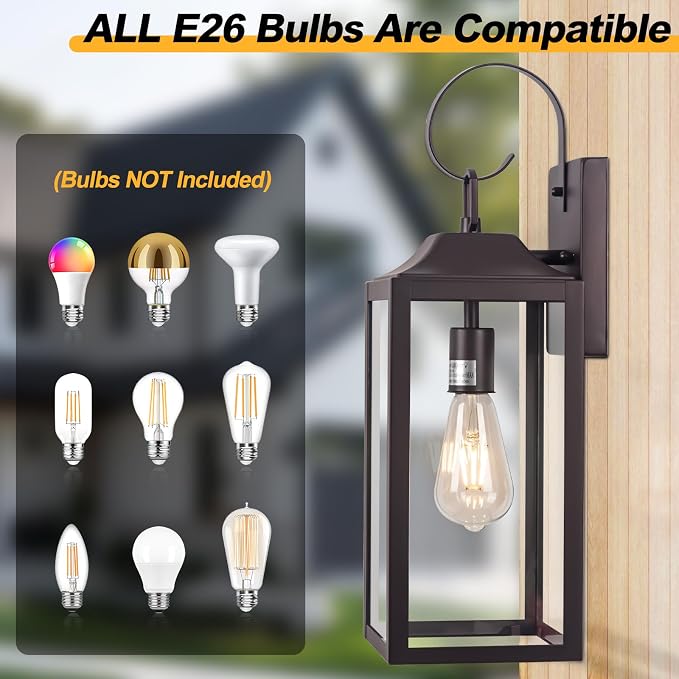 19" Large Outdoor Wall Lantern Porch Light Outdoor Bronze 2 Pack | Waterproof Exterior Lighting Fixtures, Anti-Rust Outdoor Light Fixtures, Modern Wall Sconce, Outside Lights for House Garage