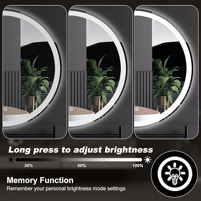 Sweetcrispy 30 Inch Round LED Mirror for Bathroom with Lights, Circle Vanity Mirror with Anti-Fog, Dimmable, 3-Color Light, Memory Function, Tempered Glass