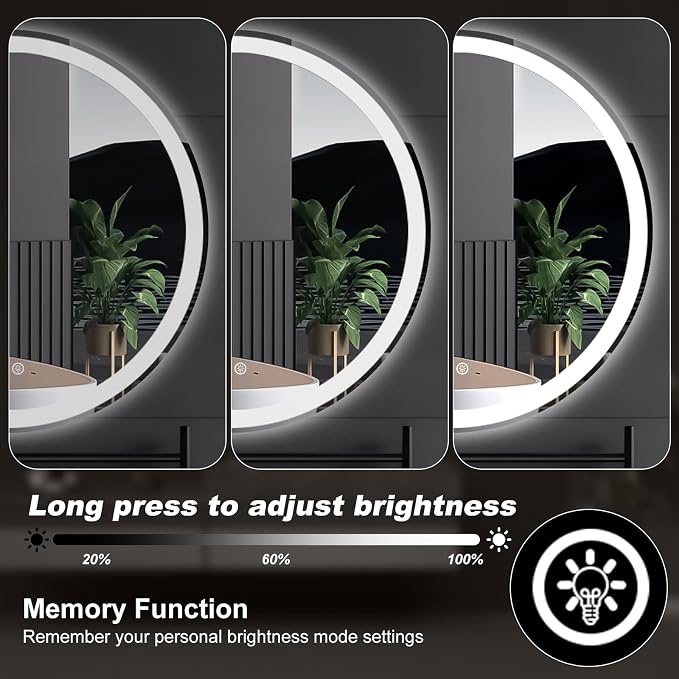 DUMOS 30 Inch Round LED Bathroom Mirror with Lights, Circle Vanity Mirror | Anti-Fog, Dimmable, 3-Color Light, Front Light and Backlit, Memory Function, Tempered Glass