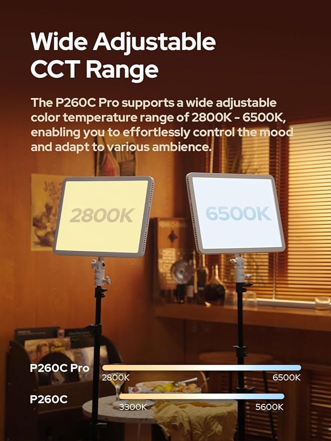 Godox P260C Pro Ultra-Thin Video Light Panel with 8800mAh Battery, APP Control 45W 4160Lux 2800-6500K CRI 98+ Dimmable Bi-Color 18" Soft Light Panel for Photography YouTube Recording Game Live Stream