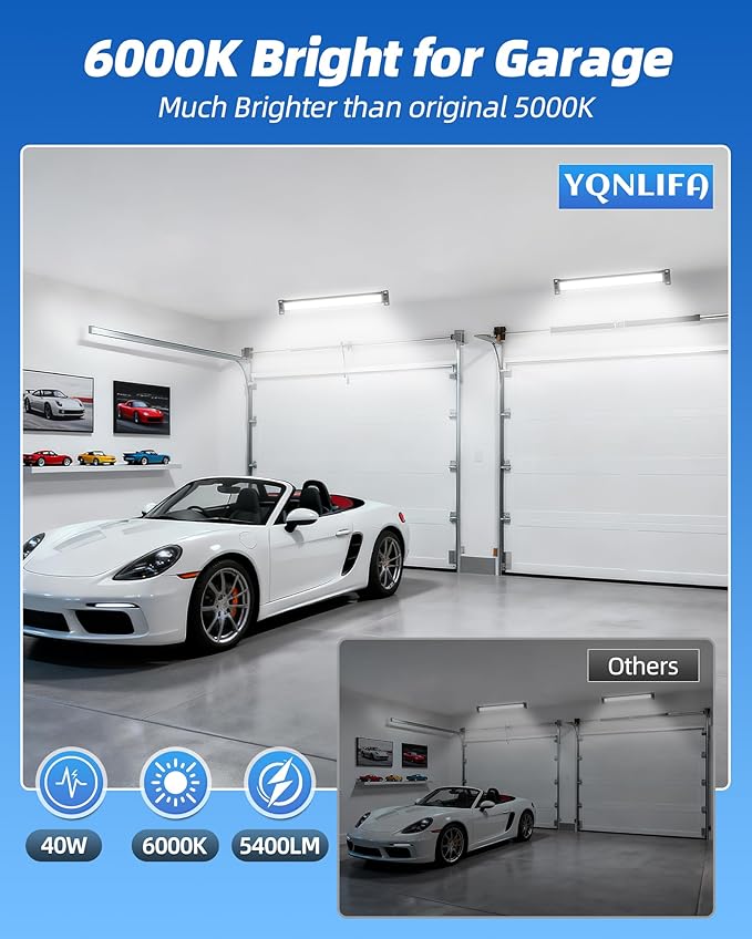 2 Pack 40W LED Shop Lights, 5400LM 6000K Plug in Garage Lights with 6.6FT Power Cord, Work Light for Garage, Outdoor, Workshop, Yard, Warehouses, Carport, Indoor