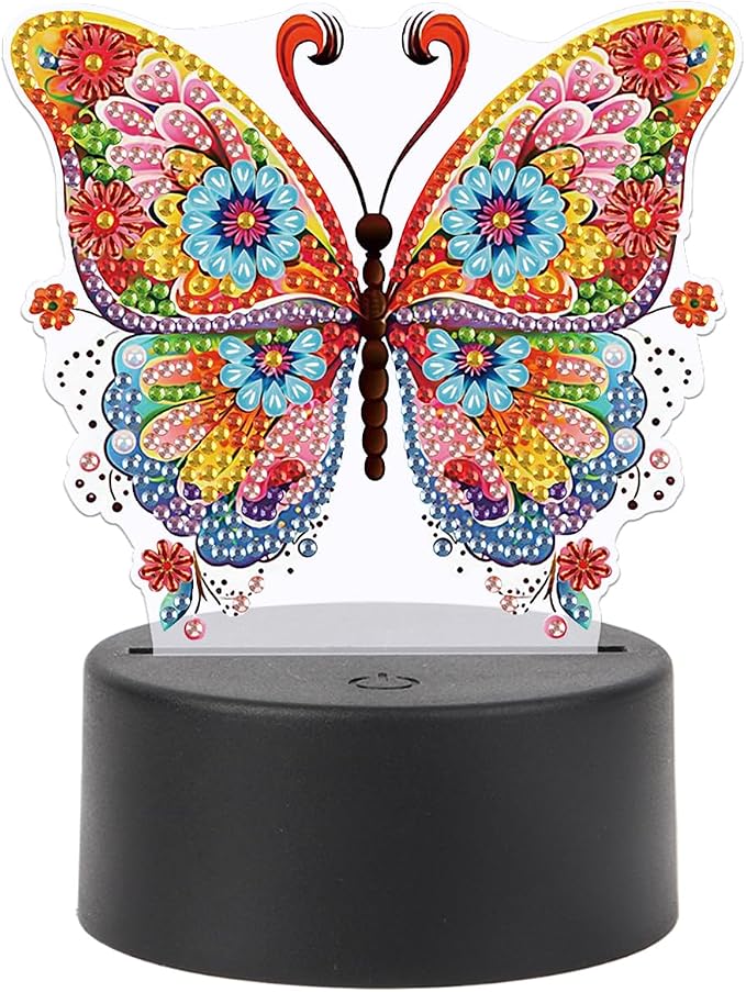 JISHSHAY Diamond Painting Night Light Diamond Art Table Lamps Gem Art LED Lights Gem Painting Desk Lamp Mosaic Kits for Adults DIY Kits for Adults Paint by Numbers Special Shaped Butterfly