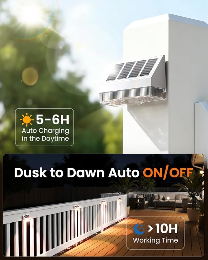 VOLISUN Solar Fence Lights 12 Pack, Vinyl Fence Lights Solar Powered with Warm White LED Spot Lens, Solar Deck Lights for Outside Wall, Deck, Patio, Yard, Rail, Garage, Pool