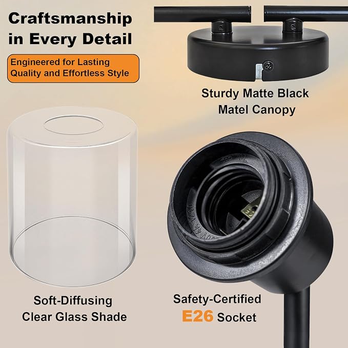 HiBay 4-Light Black Track Lighting Fixture Rotatable Ceiling Wall Spotlight | Adjustable 4 Heads with Glass Shades, Modern Farmhouse Industrial, for Kitchen, Dining Room, Bathroom, E26 Base