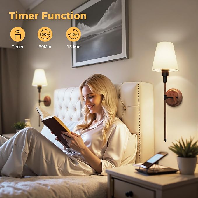 Battery Operated Wall Sconce: Set of 2 Wireless Wall Light 12000mAh | 15 Color Rechargeable Wall Sconces, Sconce Wall Decor Set of 2 for Bedroom, Living Room, Gold, 24.6in