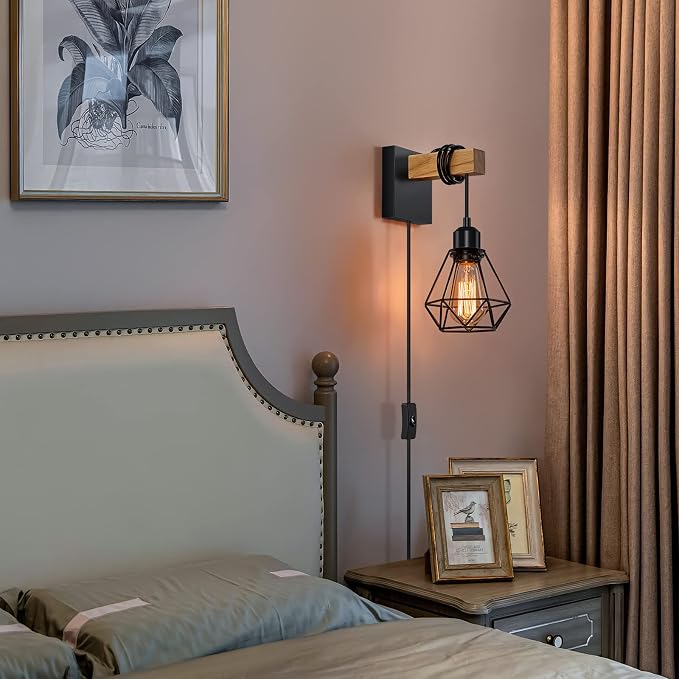 foucasal Plug in Wall Sconces Set of Two, Farmhouse Wall Light Plug in | 8.53FT On/Off Switch Cord, Indoor Rustic Wall Mounted Lamps Set of 2 for Bedroom, Living Room, Bathroom, Entryway, Porch