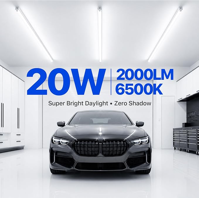 Ensenior 4FT LED Shop Lights, T5 6500K Super Bright Garage Lighting, 8 Pack | Integrated utility light Fixture, linkable plug & play for gym, ceiling, under cabinet, basement & warehouse, 2000LM 20W, FCC