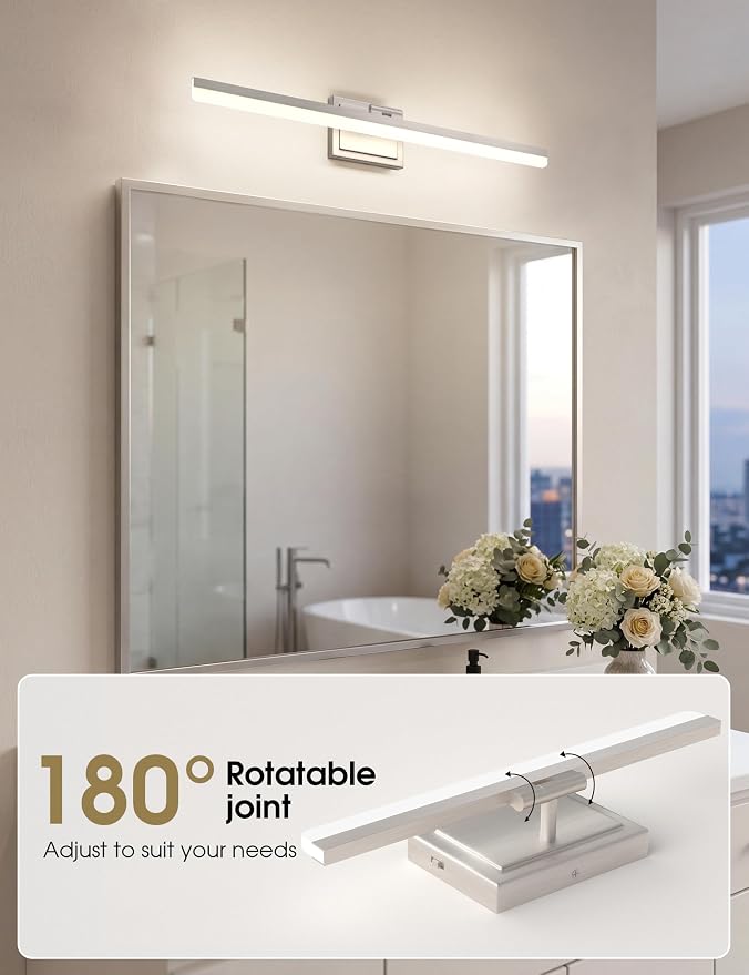 VOLISUN Modern Bathroom Vanity Light 31.5 inch, Rotatable, 28W Dimmable 5CCT Led Bathroom Light Fixture Over Mirror, Brushed Nickel Bar Vanity Light for Bathrooms Mirror Restroom-ETL Certificated