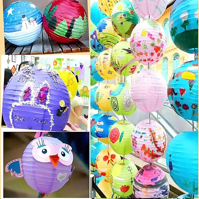 Black Gold and White Paper Lanterns 12Pcs Hanging Round Paper Lanterns Decorative for New Years Decorations Graduation Baby Shower Wedding Birthday Family Parties ﻿