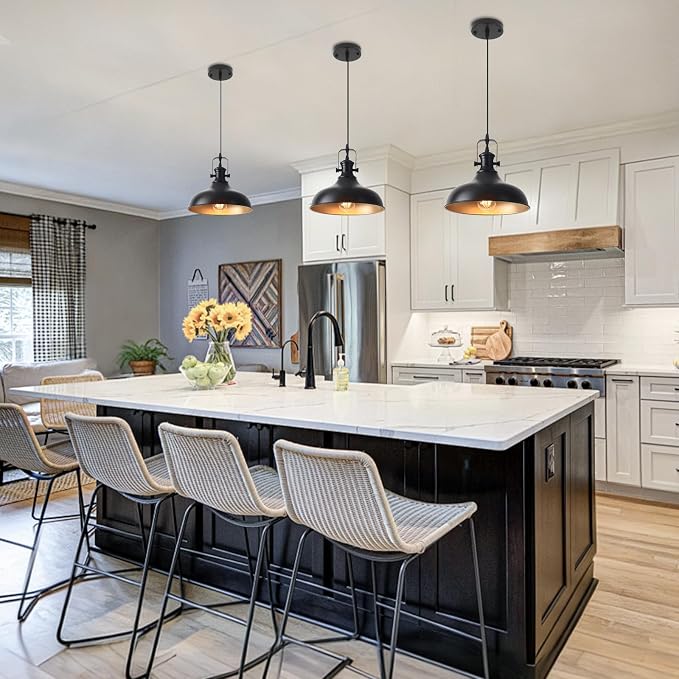Black Farmhouse Pendant Lights Kitchen Island, 11.41" Kitchen Pendant Lighting, Vintage Industrial Pendant Light,Island Lights for Kitchen Dining Room Bedroom, 1 Pack