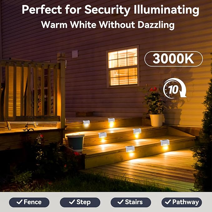 20 Pack Solar Deck Lights Outdoor Small Waterproof LED Step Lamp Outside Decoration Lighting for Stairs, Railing, Fence, Patio, Pool, Balcony, Retaining Wall, Patio, No Drill Instal(White Shell)