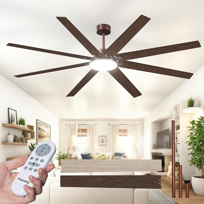 80 Inch Ceiling Fans with Lights and Remote, Brown Modern Ceiling Fan | Reversible DC Motor, Timer, 3CCT, Dimmable, Quiet, Ceiling fan For Living Room, Patio Farmhouse, Indoor/Outdoor